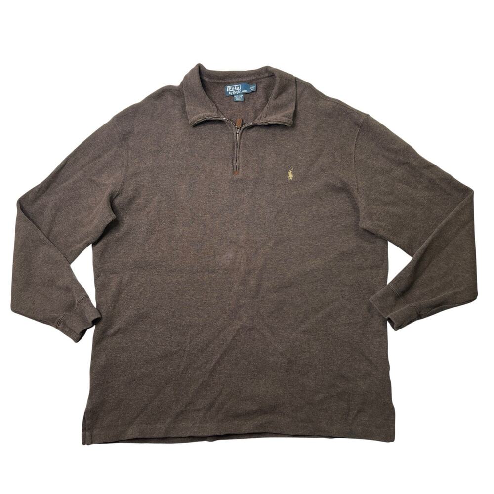 Polo Ralph Lauren Sweatshirt Mens 2XLT Tall Chestnut Quarter Zip Side Vent Mock